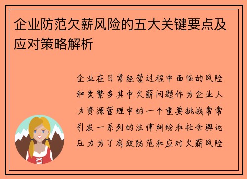 企业防范欠薪风险的五大关键要点及应对策略解析