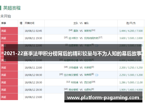 2021-22赛季法甲积分榜背后的精彩较量与不为人知的幕后故事